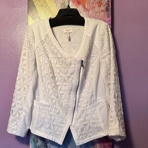 Laundry By Shelli Segal White Asymmetrical Zip Jacket with matching skirt sz14